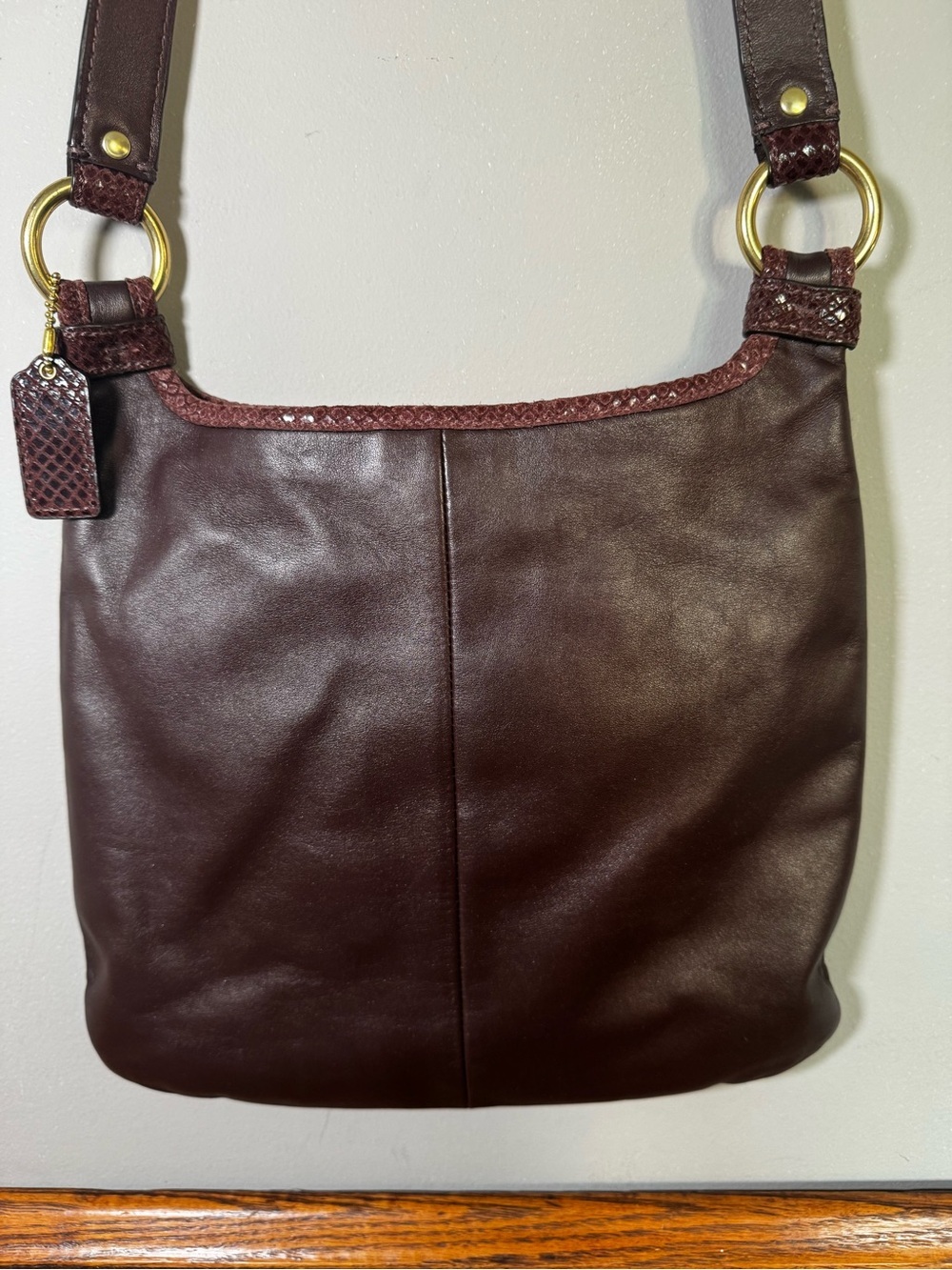 Coach Penelope Brown Leather Snake Trim Crossbody Bag - Picture 8 of 11